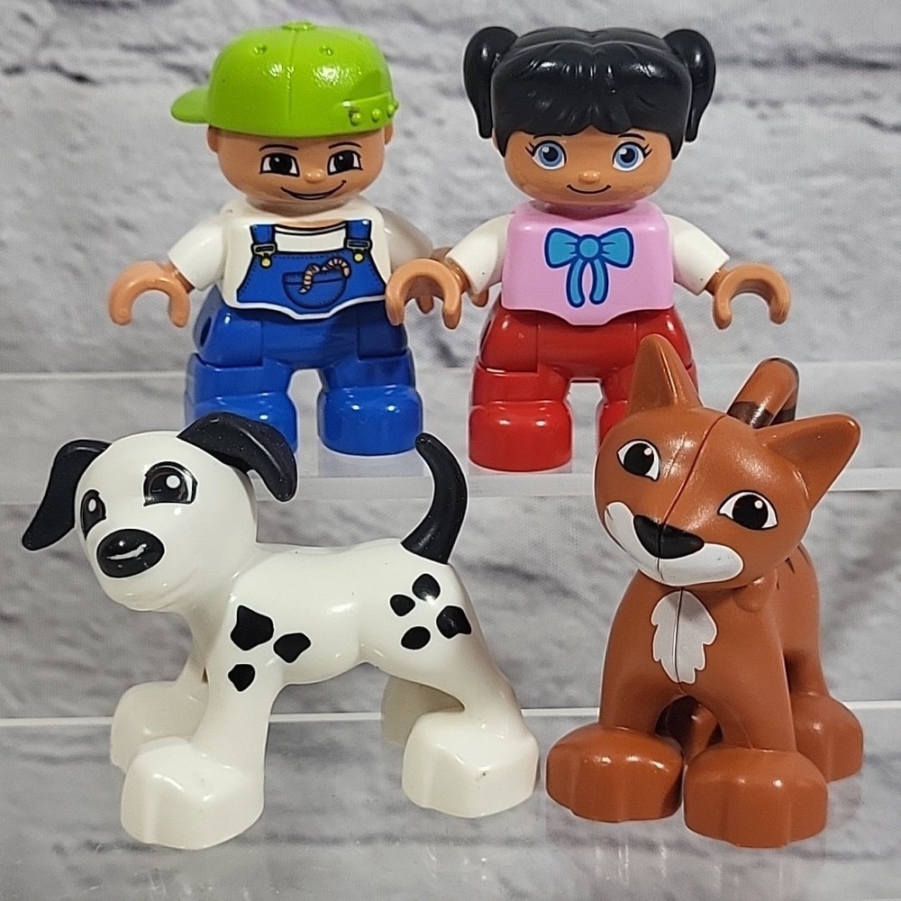 Lego Duplo Figures Lot‎ Of 4 Kids Pets People Girl Boy Dalmatian Dog Striped Cat